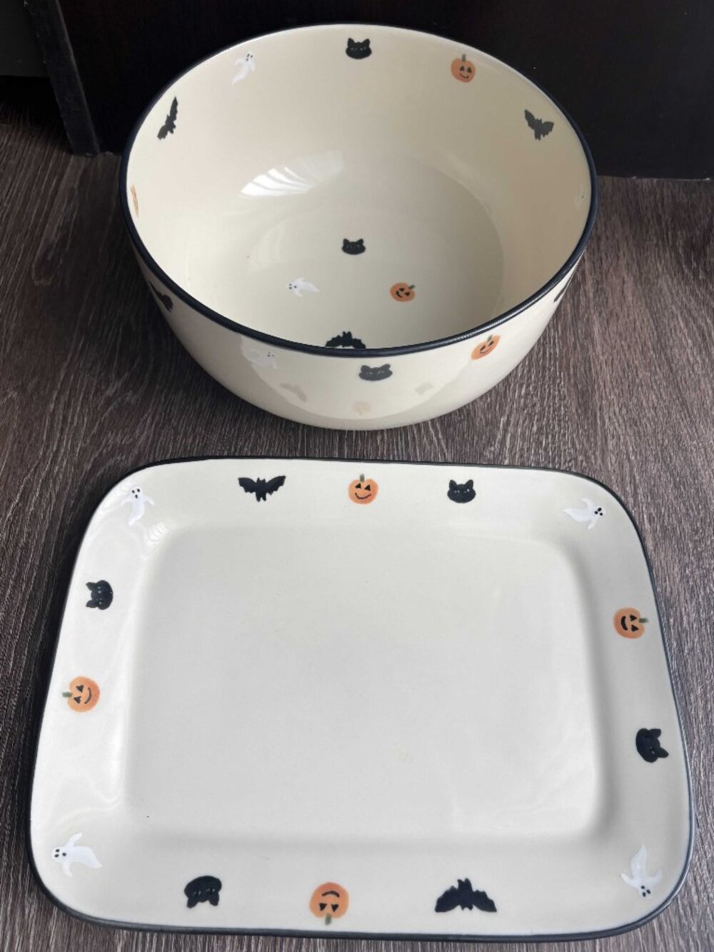 Vintage Hartstone Pottery Halloween Platter & Deep Bowl Set